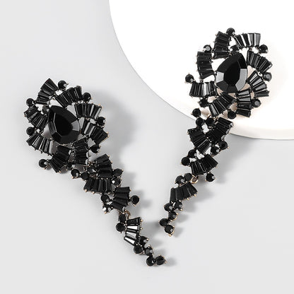 Luxury Full Rhinestone Jewelry Crystal Long Dangle Drop Earrings