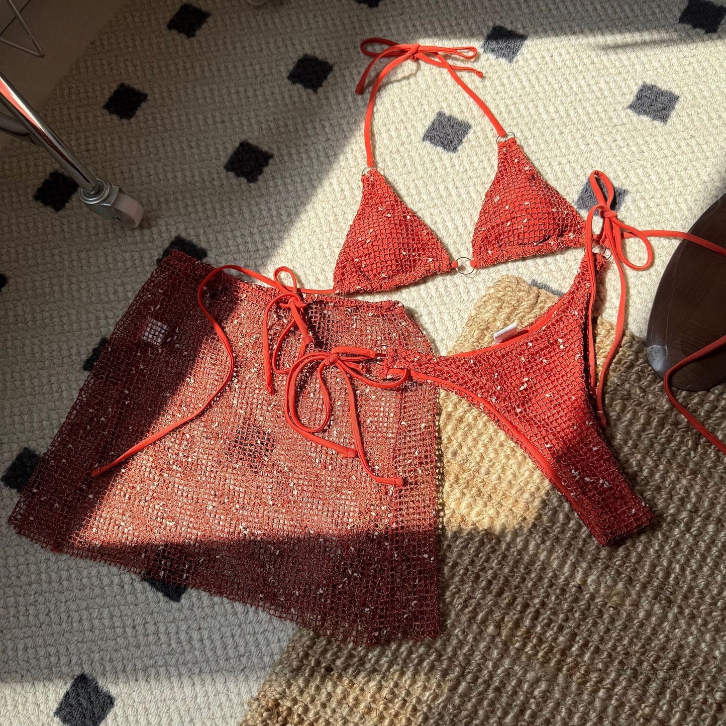 3PCS Halter Hollow Out Skirt Bikini