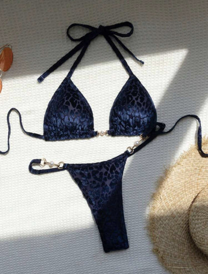 Leopard Halter Mini Micro Velvet Bikini
