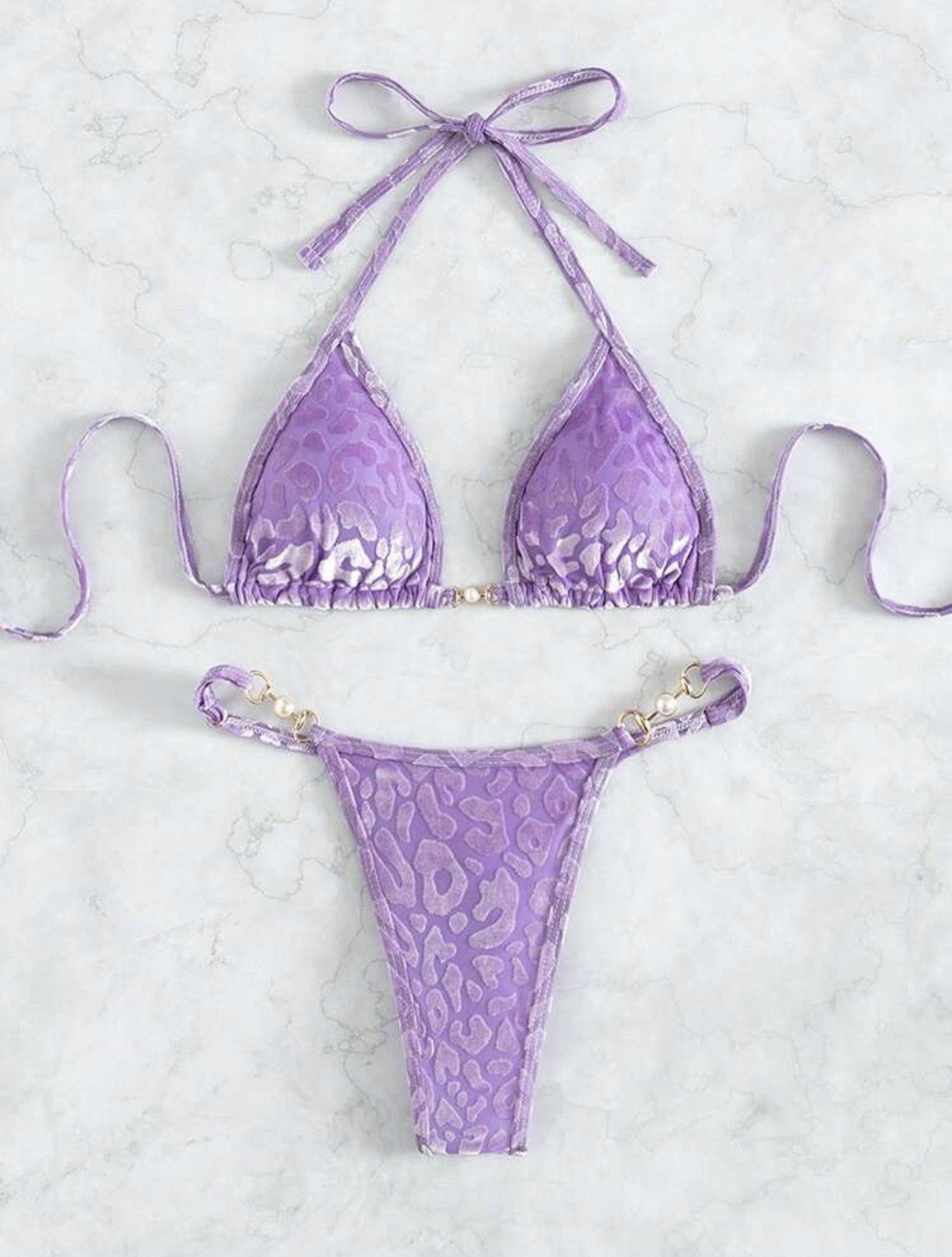 Leopard Halter Mini Micro Velvet Bikini