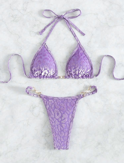 Leopard Halter Mini Micro Velvet Bikini