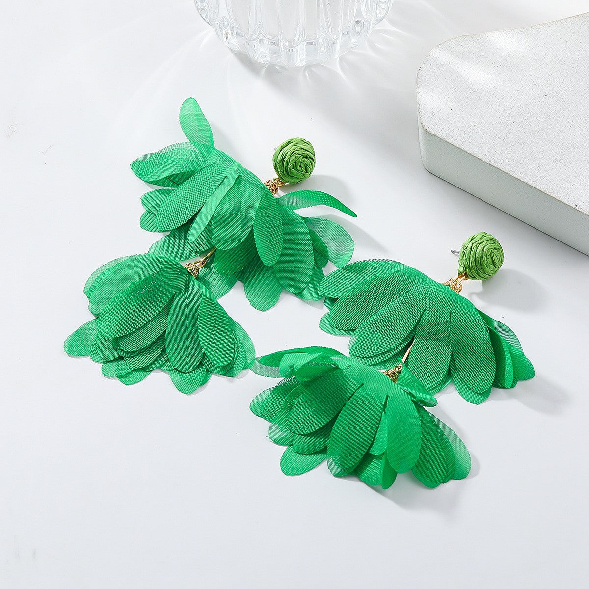 Fabric Flower Dangle Earrings Retro Sweet Hanging Ear Studs
