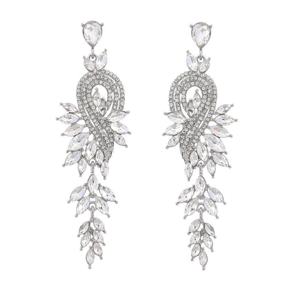 Dangle Earrings Metal Hollow Chain Leaves Crystal Pendant