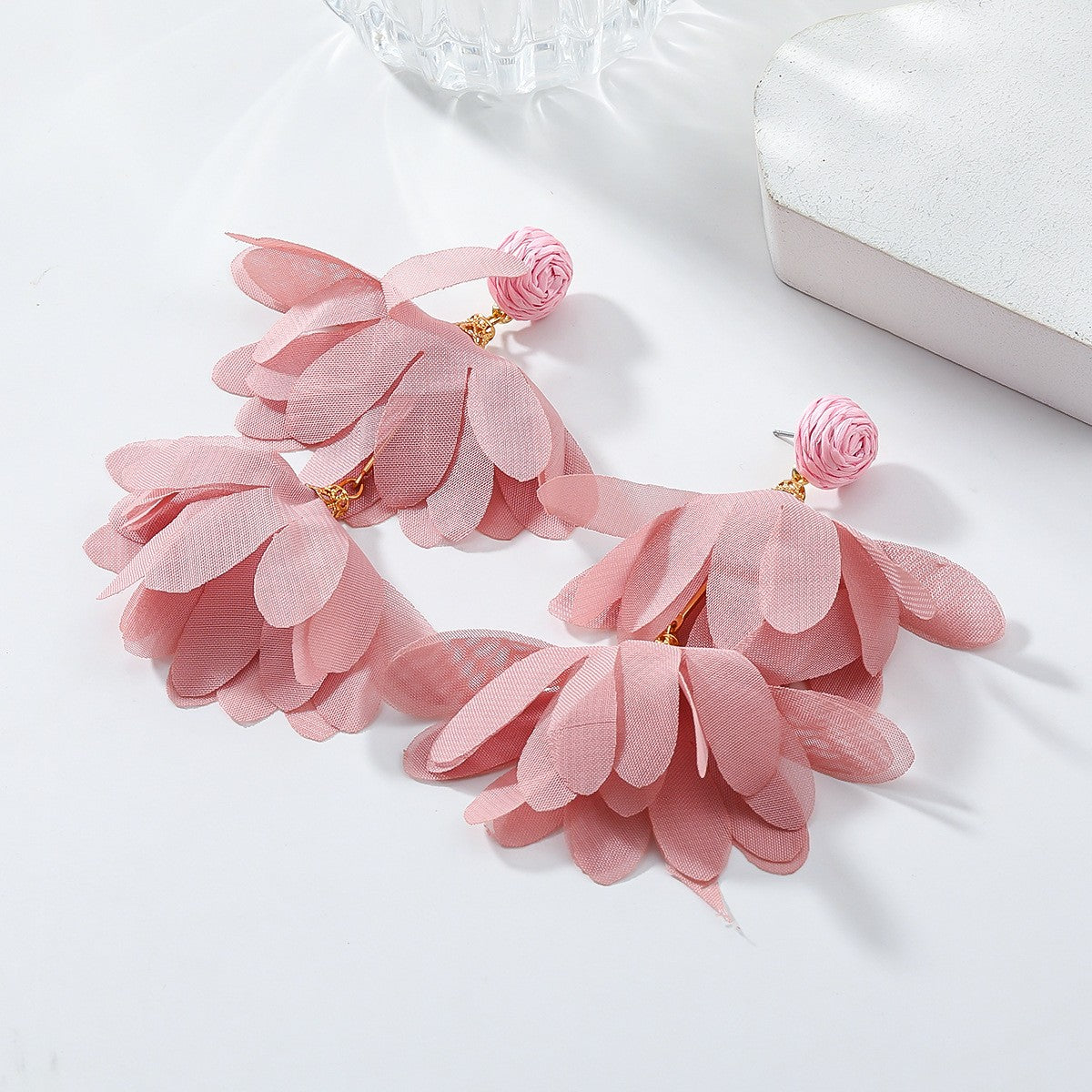 Fabric Flower Dangle Earrings Retro Sweet Hanging Ear Studs
