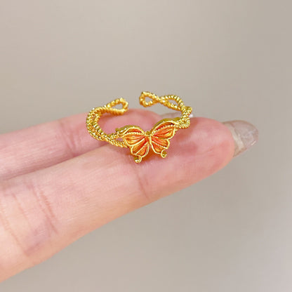 Fashion Gold Plated Butterfly Flower Finger Ring Birthday Gifts