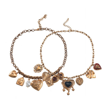 Exaggerated Vintage Heart Pendant Necklace Punk Cuban Chains Chokers