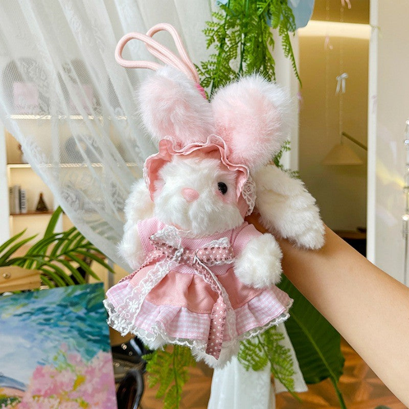 Bow Plush Rabbit Keychain Princess Pearl Dress Pendant