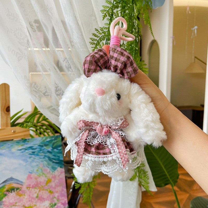 Bow Plush Rabbit Keychain Princess Pearl Dress Pendant