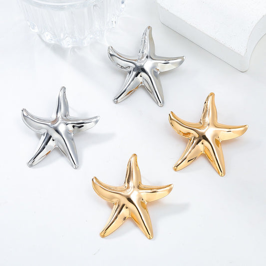 Punk Metal Gold Silver Starfish Stud Earrings