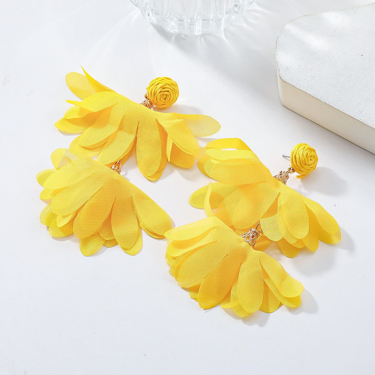 Fabric Flower Dangle Earrings Retro Sweet Hanging Ear Studs