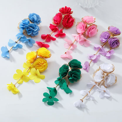 Chiffon Flowers Tassel Earrings Vacation Style Sweet Drop Earring
