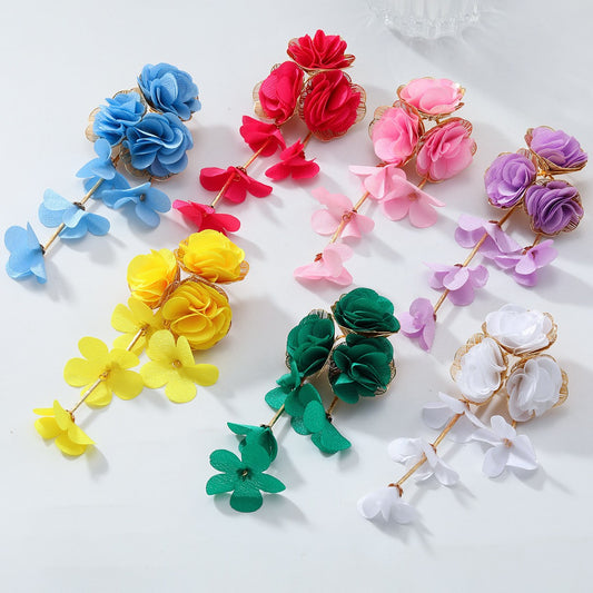 Chiffon Flowers Tassel Earrings Vacation Style Sweet Drop Earring