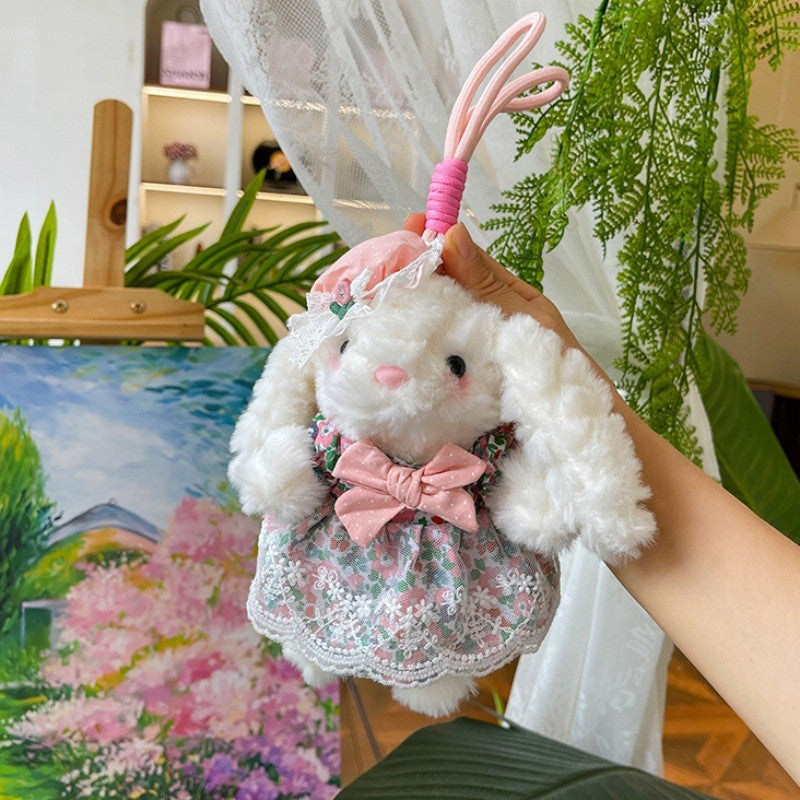 Bow Plush Rabbit Keychain Princess Pearl Dress Pendant