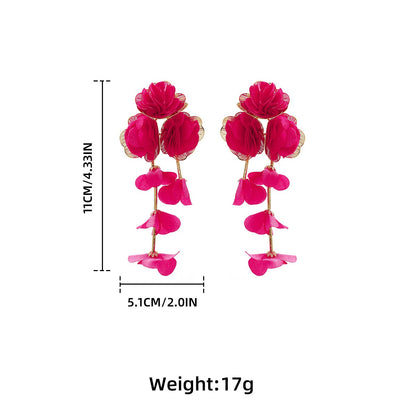 Chiffon Flowers Tassel Earrings Vacation Style Sweet Drop Earring
