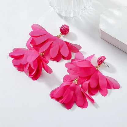 Fabric Flower Dangle Earrings Retro Sweet Hanging Ear Studs