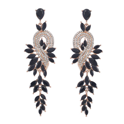 Dangle Earrings Metal Hollow Chain Leaves Crystal Pendant