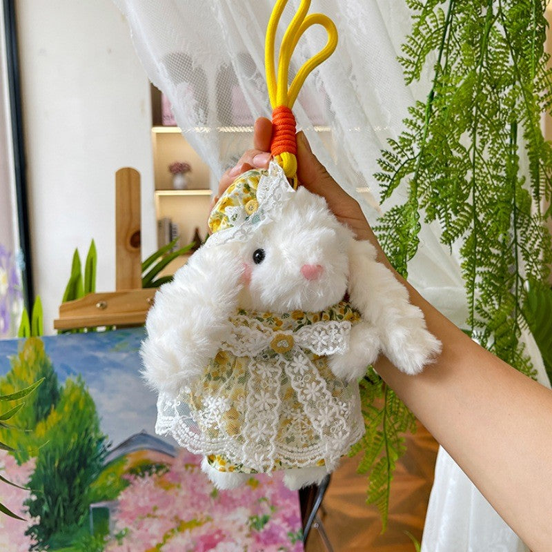 Bow Plush Rabbit Keychain Princess Pearl Dress Pendant