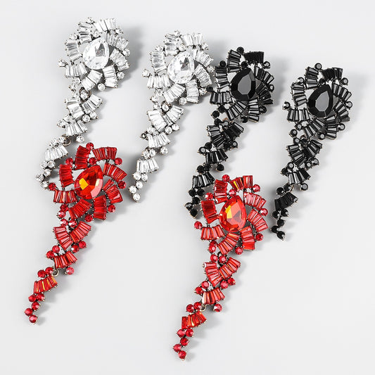 Luxury Full Rhinestone Jewelry Crystal Long Dangle Drop Earrings