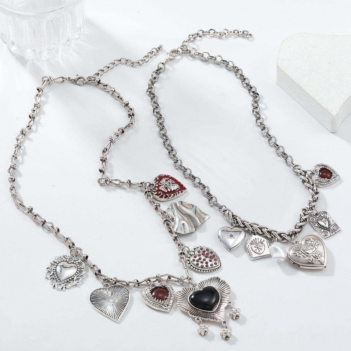 Exaggerated Vintage Heart Pendant Necklace Punk Cuban Chains Chokers