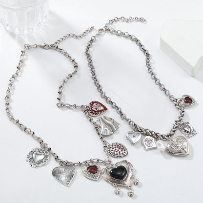 Exaggerated Vintage Heart Pendant Necklace Punk Cuban Chains Chokers