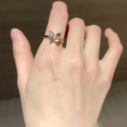 Fashion Gold Plated Butterfly Flower Finger Ring Birthday Gifts