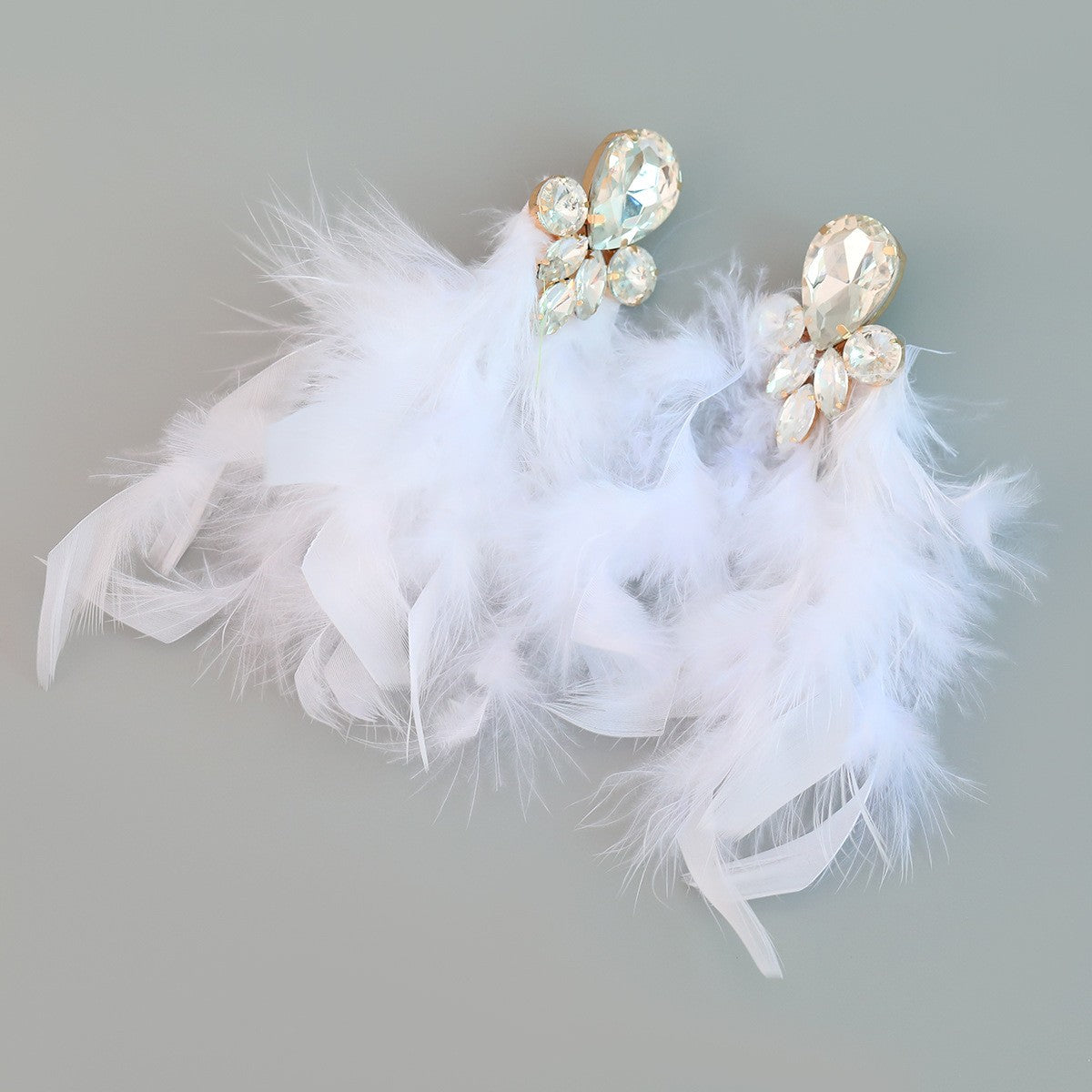 Feather Statement Earring Colored Crystal Long Tassel Earrings