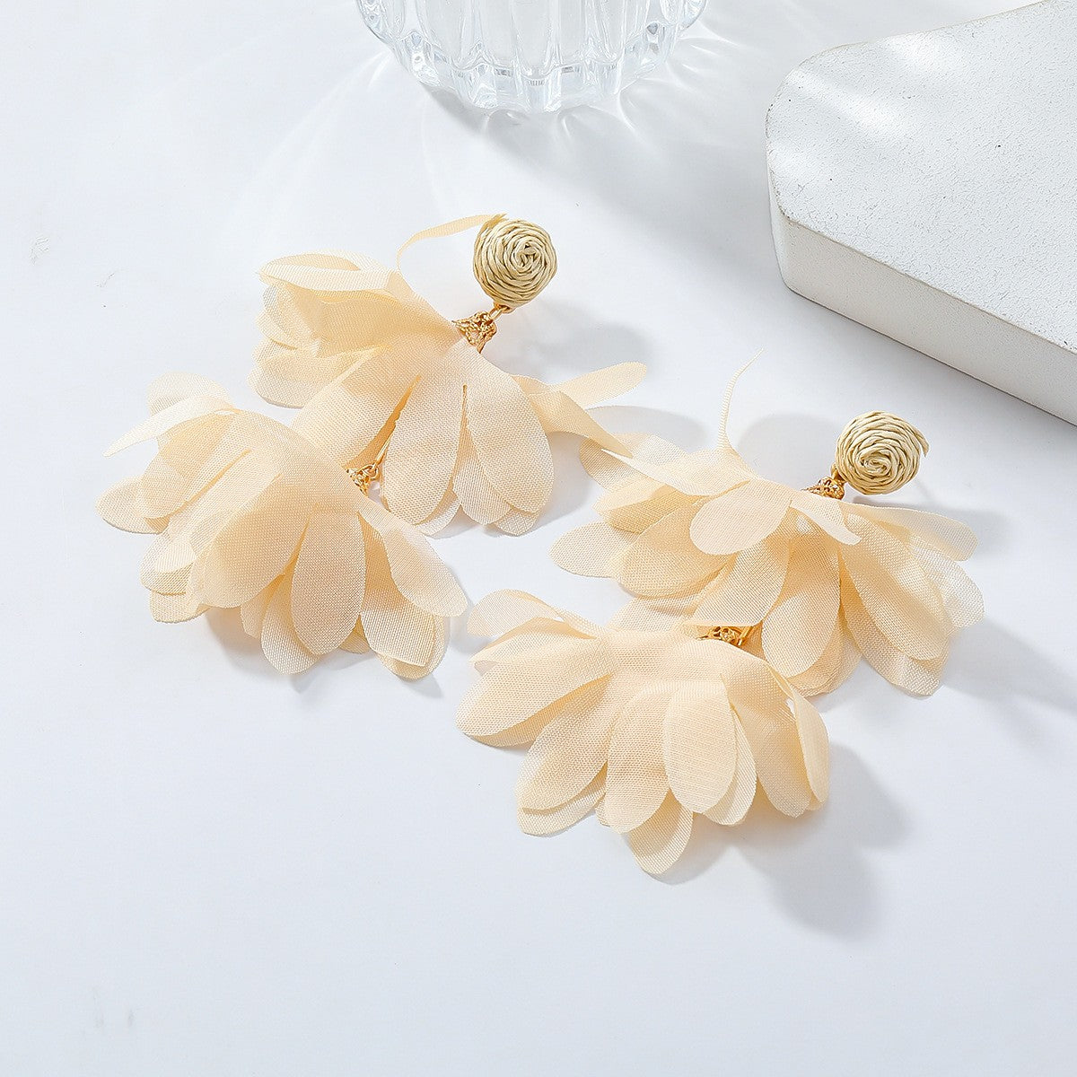 Fabric Flower Dangle Earrings Retro Sweet Hanging Ear Studs