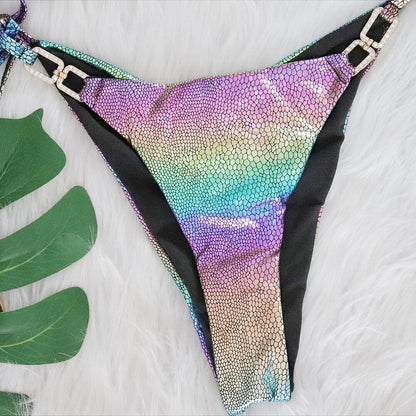 Gradient Rainbow Snake Skin Diamond Bikins
