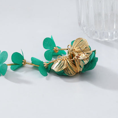 Chiffon Flowers Tassel Earrings Vacation Style Sweet Drop Earring