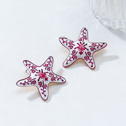 Fashion Unique Painted Flower Starfish Stud Earrings