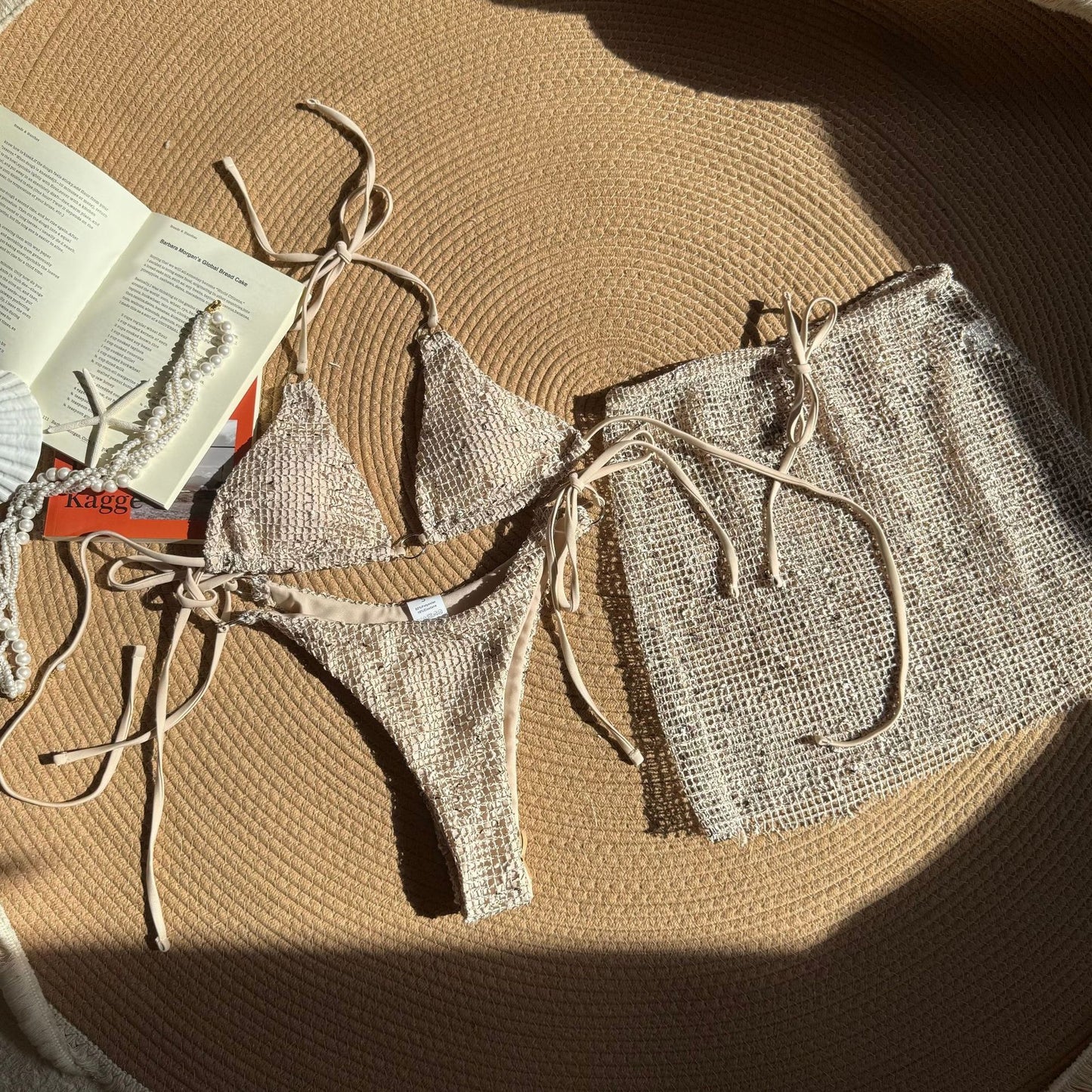 3PCS Halter Hollow Out Skirt Bikini