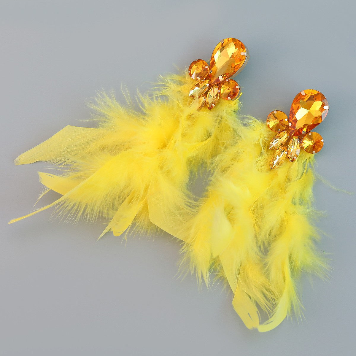 Feather Statement Earring Colored Crystal Long Tassel Earrings