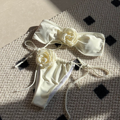 Strapless 3D Flower Thong Biquini