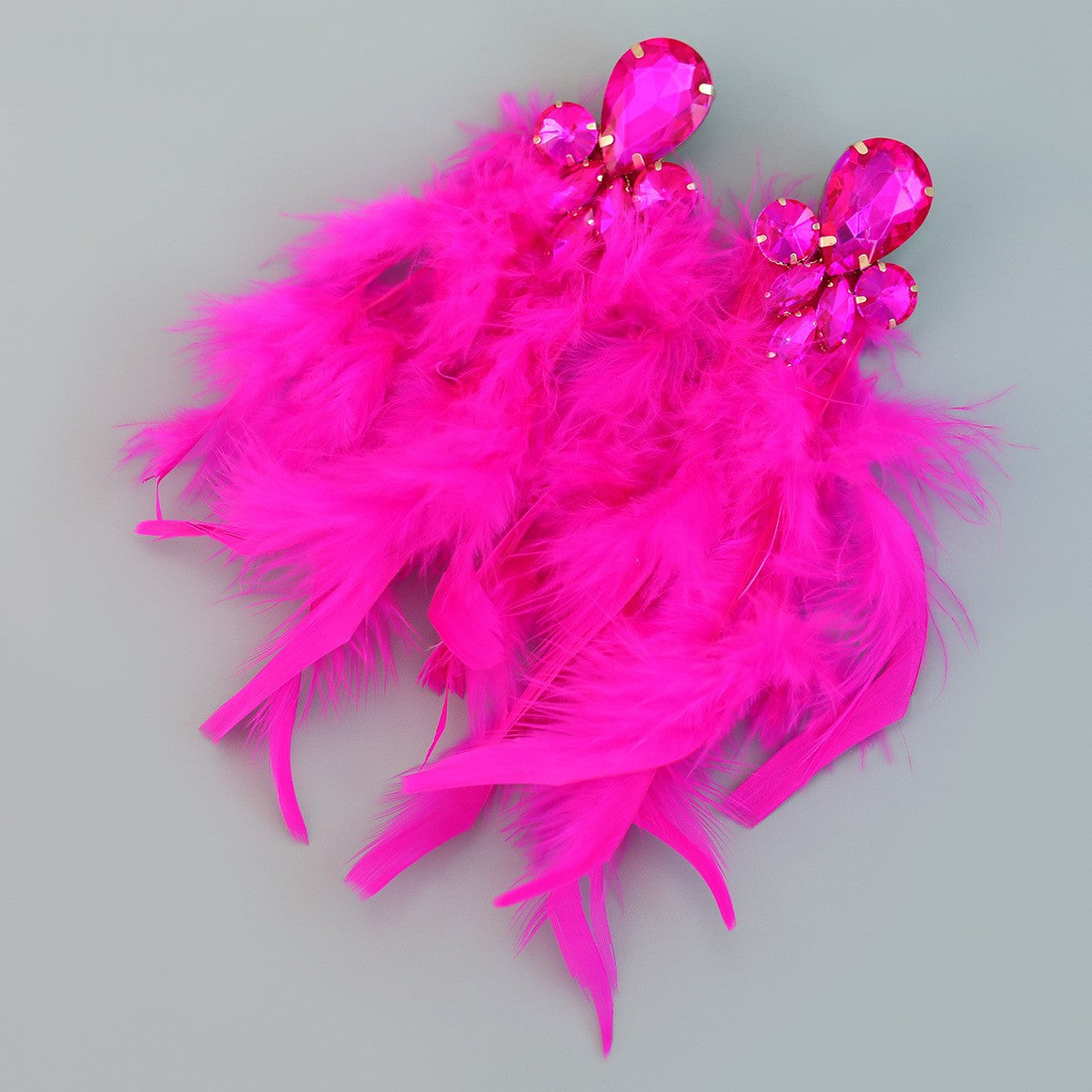 Feather Statement Earring Colored Crystal Long Tassel Earrings