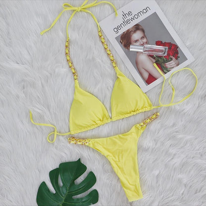 Sexy Micro Triangle Metal Chain Bikini