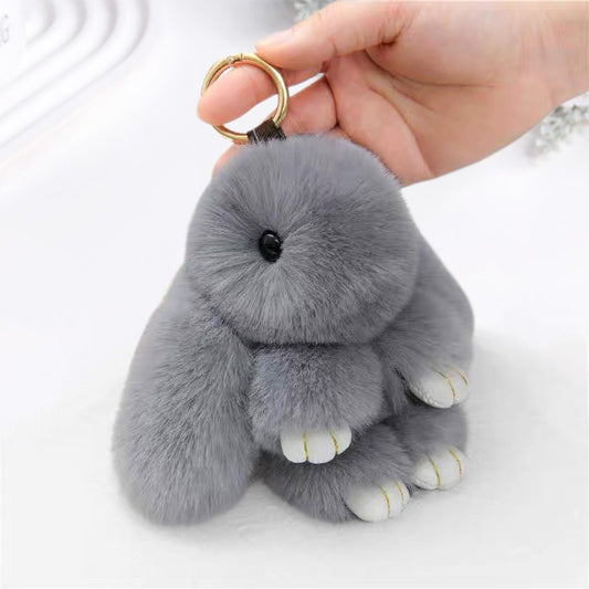 Fluffy Rabbit Fur Pompon Bunny Keychain