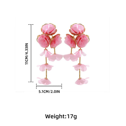 Chiffon Flowers Tassel Earrings Vacation Style Sweet Drop Earring