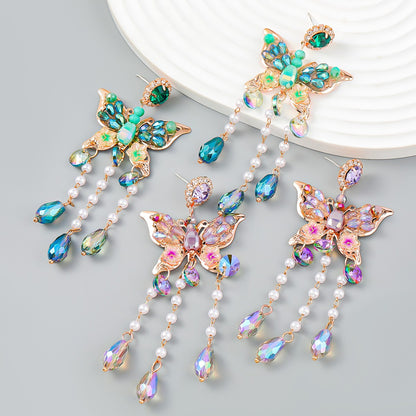 Butterfly Acrylic Beads Big Fashion Long Drop Tassel Earrings