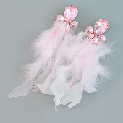 Feather Statement Earring Colored Crystal Long Tassel Earrings