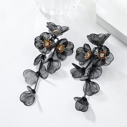 Colorful Flower Petal Long Earrings Inlaid Zircon Drop Earrings