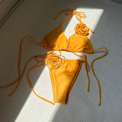 3D Flowers Halter Strappy Bikini