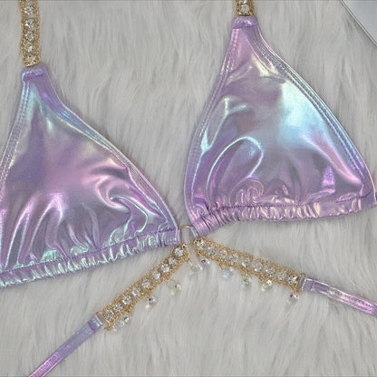Sexy Halter Shiny Diamond Laser Metallic Bikini