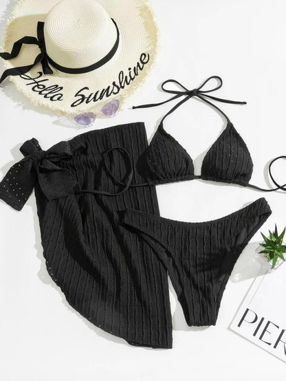 Cover Up Halter Micro 3 Piece Bikini Set