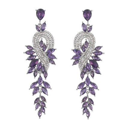 Dangle Earrings Metal Hollow Chain Leaves Crystal Pendant