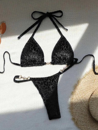 Leopard Halter Mini Micro Velvet Bikini