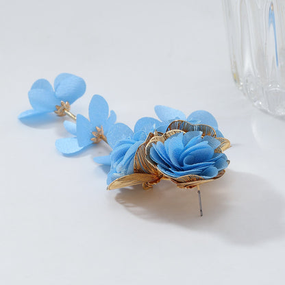 Chiffon Flowers Tassel Earrings Vacation Style Sweet Drop Earring