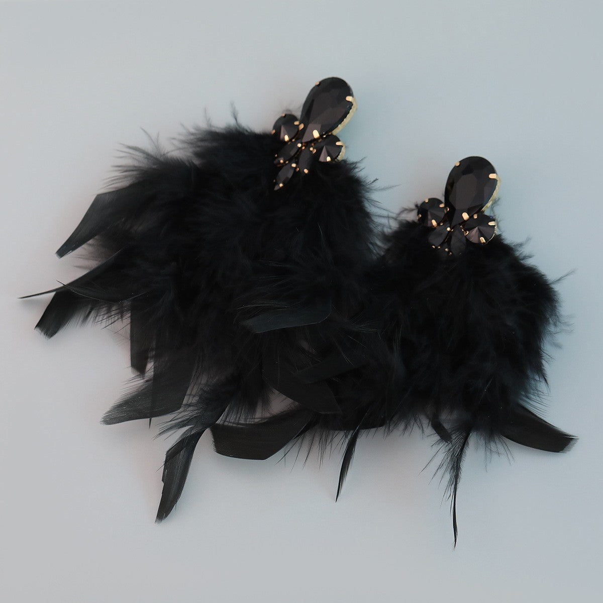Feather Statement Earring Colored Crystal Long Tassel Earrings