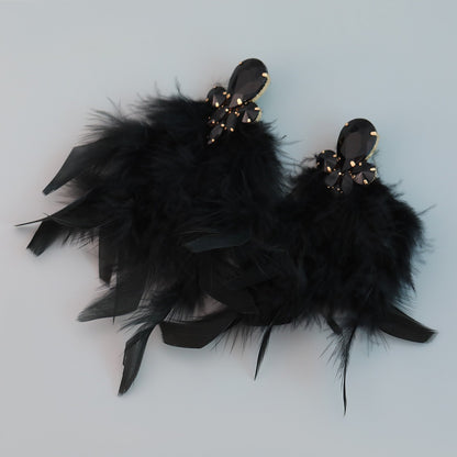 Feather Statement Earring Colored Crystal Long Tassel Earrings