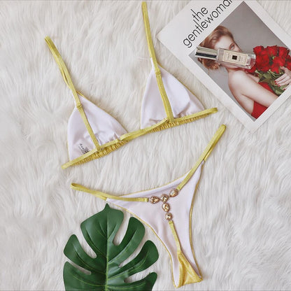 Sexy Micro Rhinestones Thong T-Back Bikini