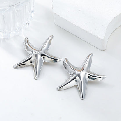 Punk Metal Gold Silver Starfish Stud Earrings